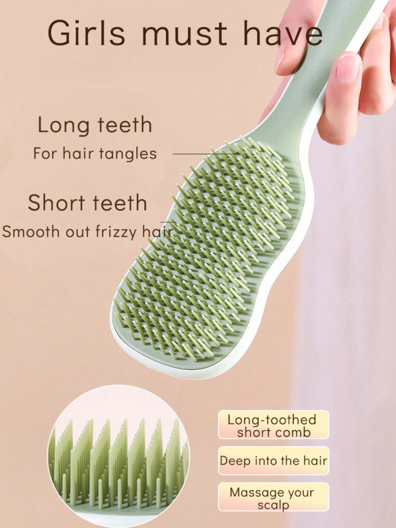 1pc Natural Smooth Hair Brush, - Hair Care For Curly Dry Hair 评论和价格