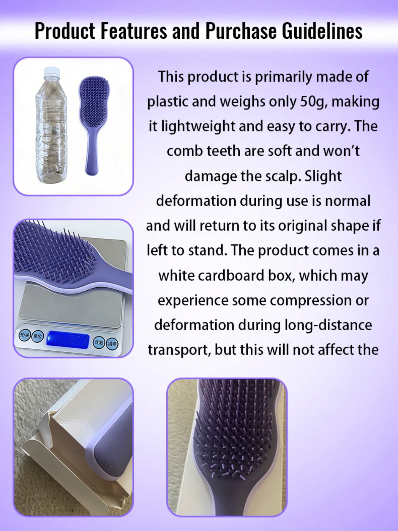 1pc Natural Smooth Hair Brush, - Hair Care For Curly Dry Hair 评论和价格